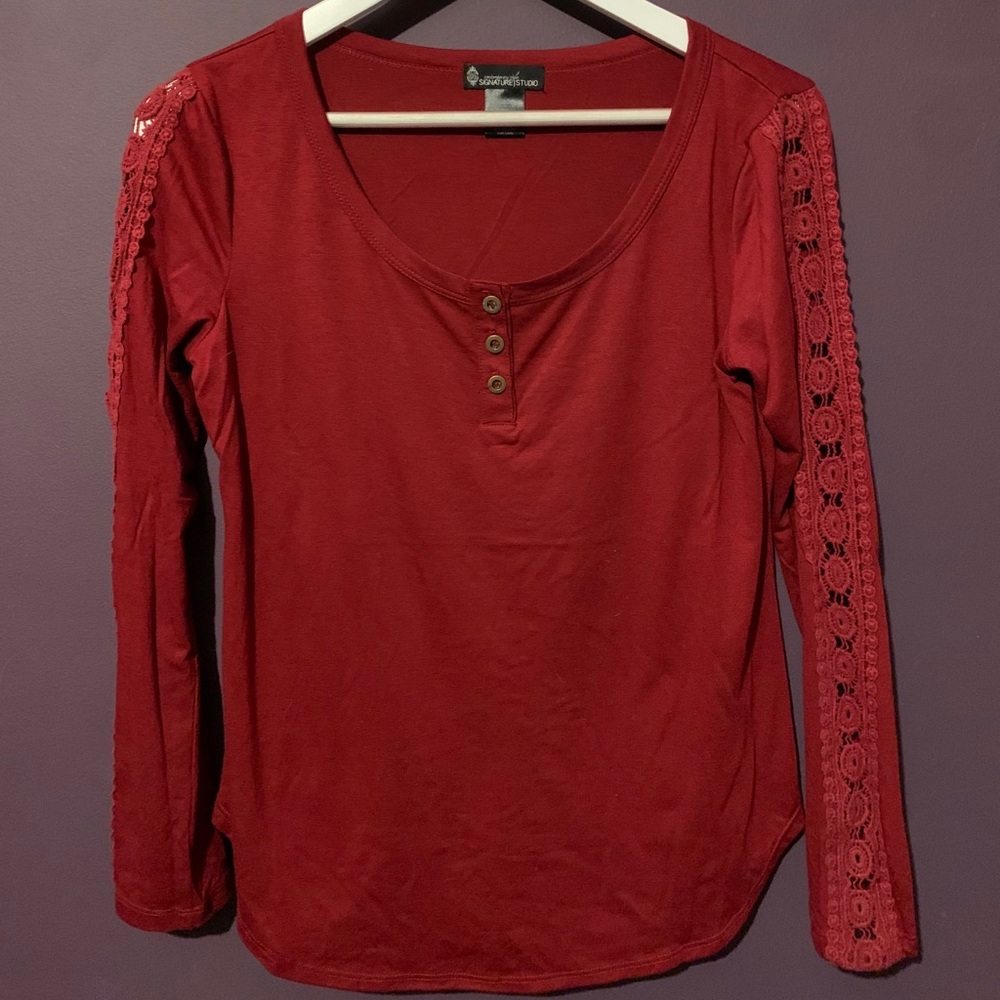 Maroon Red Long Sleeve Blouse